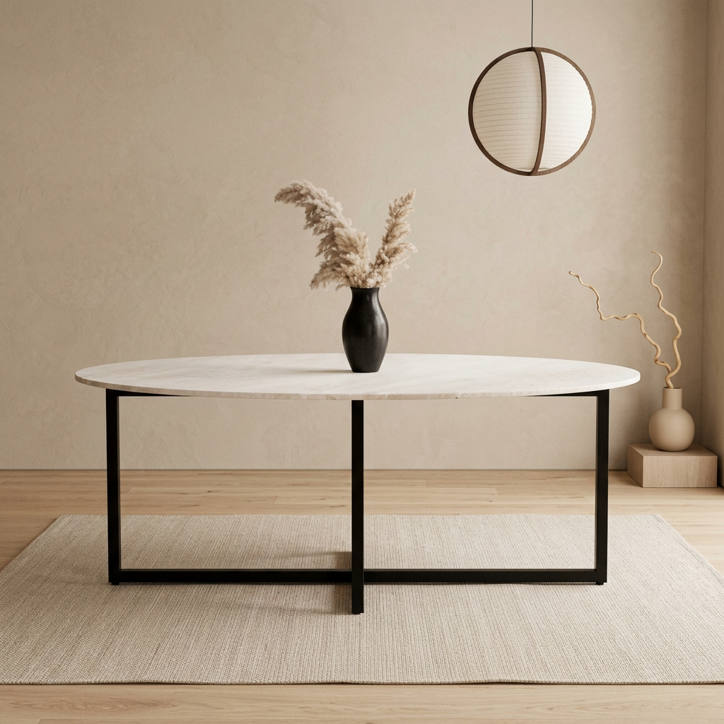 Table à manger japandi Berg en travertin — Maison Japandi