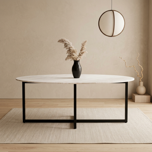 Table à manger japandi Berg en travertin — Maison Japandi