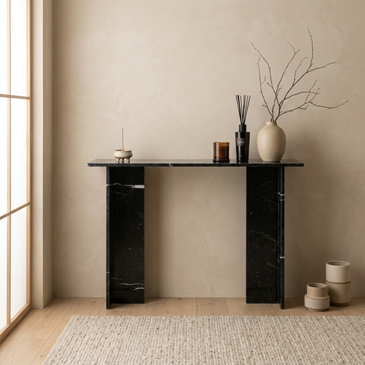 Console japandi dans un intérieur japandi — Marbre noir | Maison Japandi