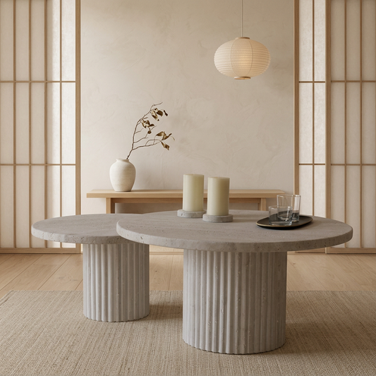 Table japandi Tables en travertin — Maison Japandi