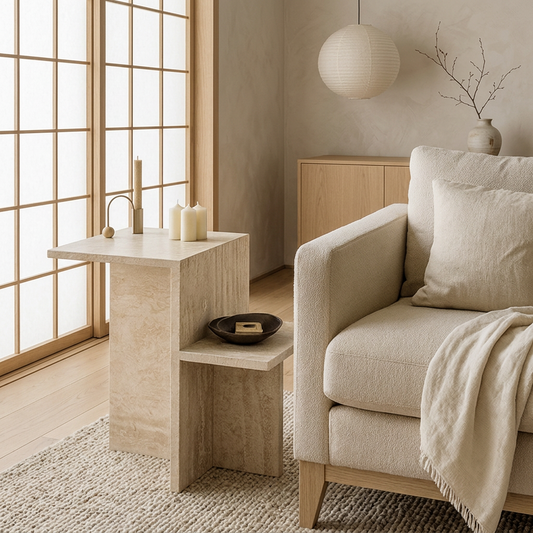Table japandi en travertin — Maison Japandi