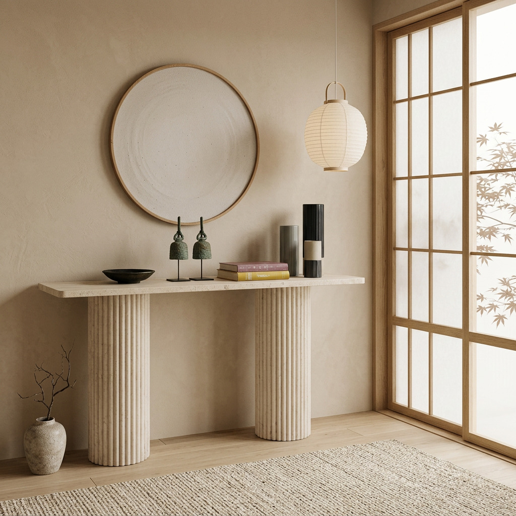 Détail travertin naturel — Console japandi Take | Maison Japandi