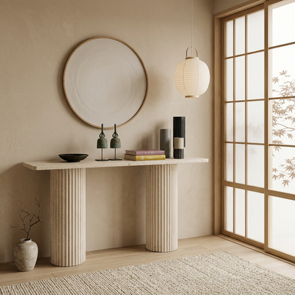 Détail travertin naturel — Console japandi Take | Maison Japandi
