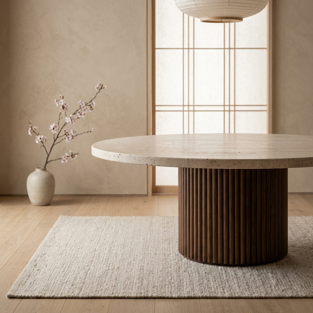 Détail travertin naturel — Table basse japandi Bois | Maison Japandi