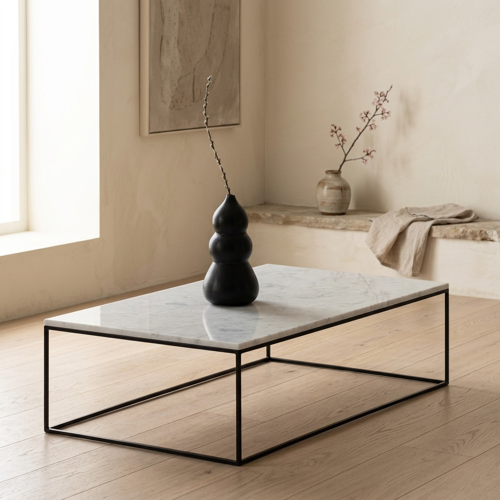 Table basse japandi Wabisabi dans un intérieur japandi — Marbre | Maison Japandi