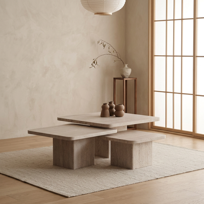 Table japandi Trio dans un intérieur japandi — Travertin | Maison Japandi