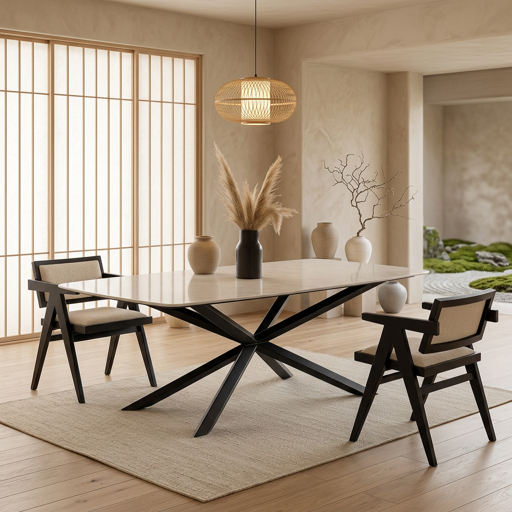 Table à manger japandi Takane dans un intérieur japandi — Marbre blanc | Maison Japandi