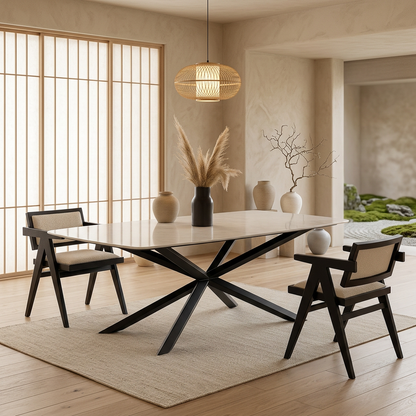 Table à manger japandi Takane dans un intérieur japandi — Marbre blanc | Maison Japandi