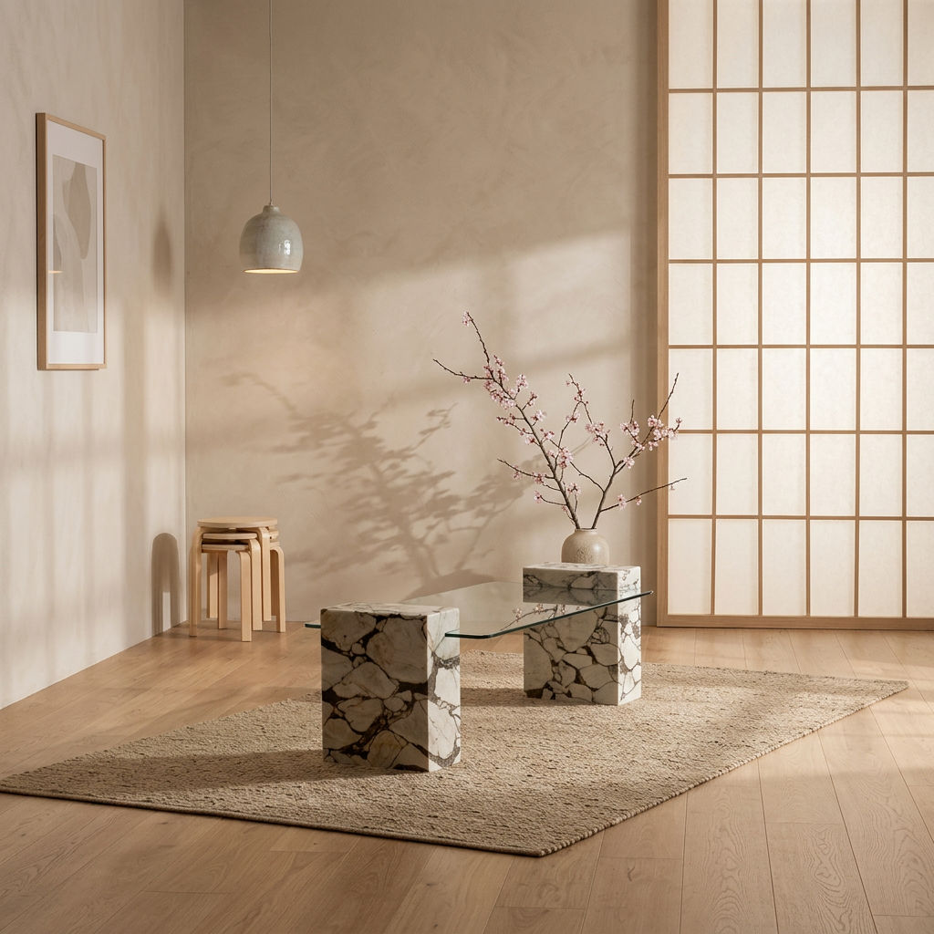 Plateau marbre — table basse japandi Mori artisanal | Maison Japandi