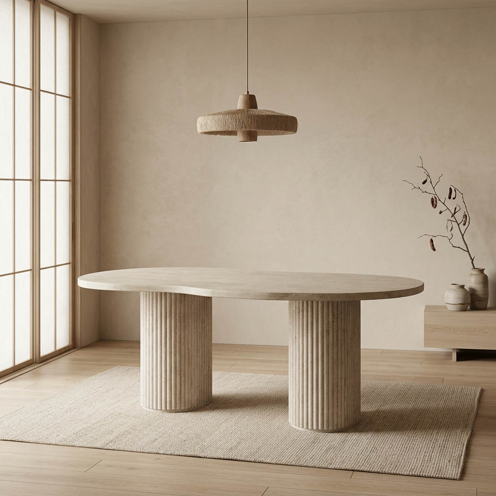 Détail travertin naturel — Table à manger japandi | Maison Japandi