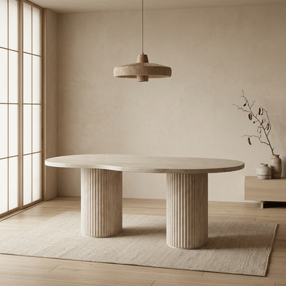 Détail travertin naturel — Table à manger japandi | Maison Japandi