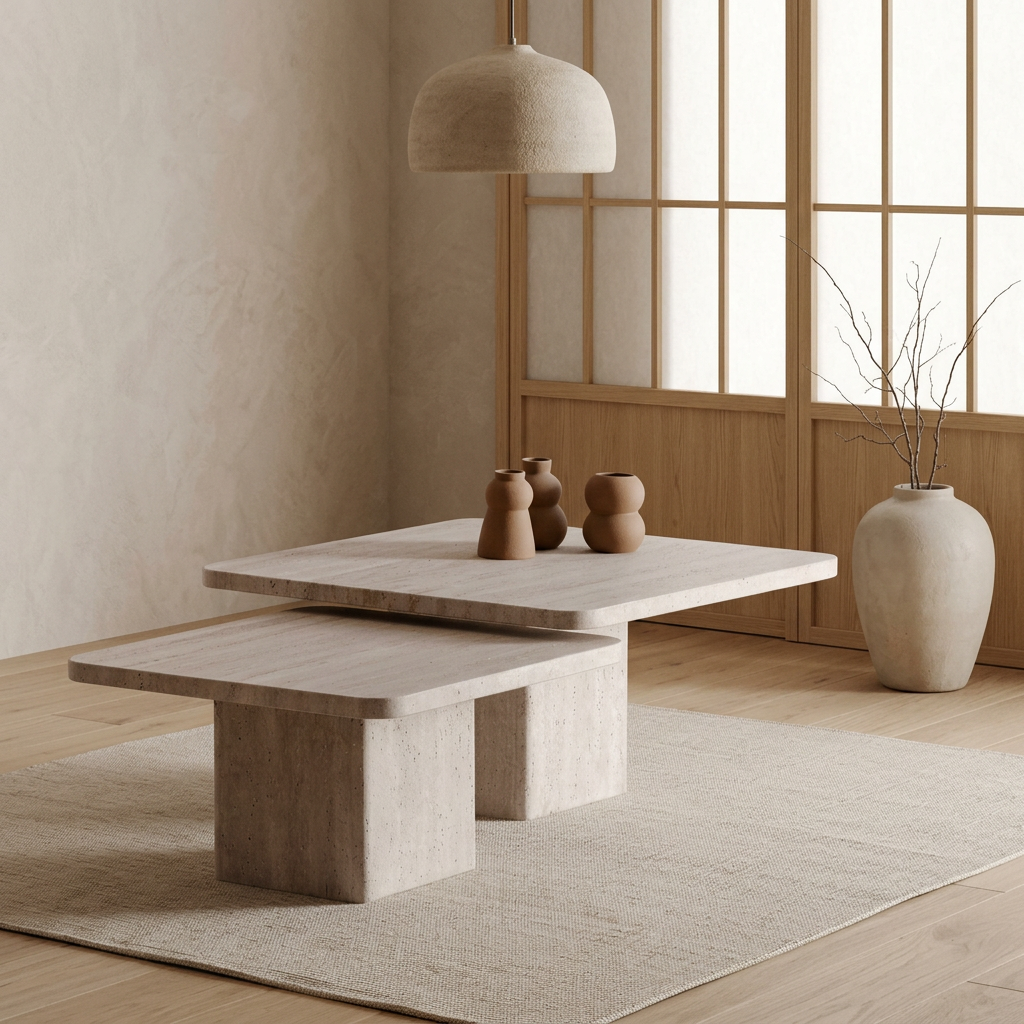 Détail travertin naturel — Table japandi Tables | Maison Japandi
