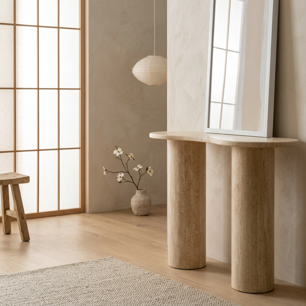 Console japandi dans un intérieur japandi — Travertin | Maison Japandi