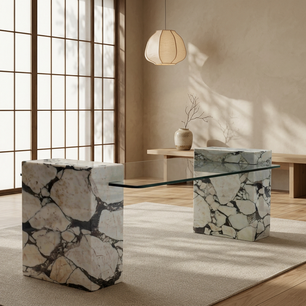 Table basse japandi Mori dans un intérieur japandi — Marbre | Maison Japandi