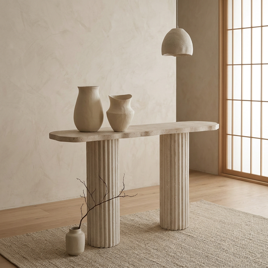 Détail travertin naturel — Console japandi Daichi | Maison Japandi