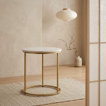 Table japandi dans un intérieur japandi — Marbre blanc | Maison Japandi