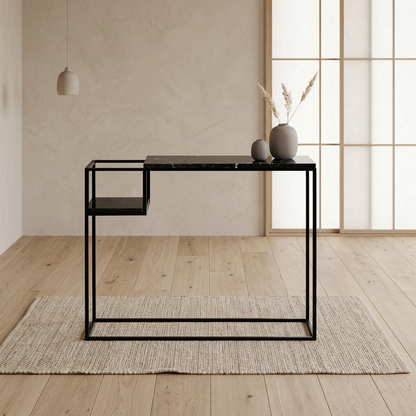 Vue de profil console japandi Métal en marbre wabi-sabi | Maison Japandi