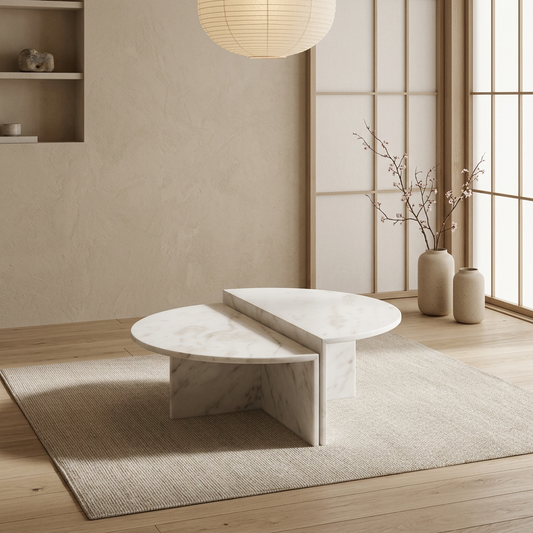 Détail marbre blanc naturel — Table basse japandi Yuki | Maison Japandi