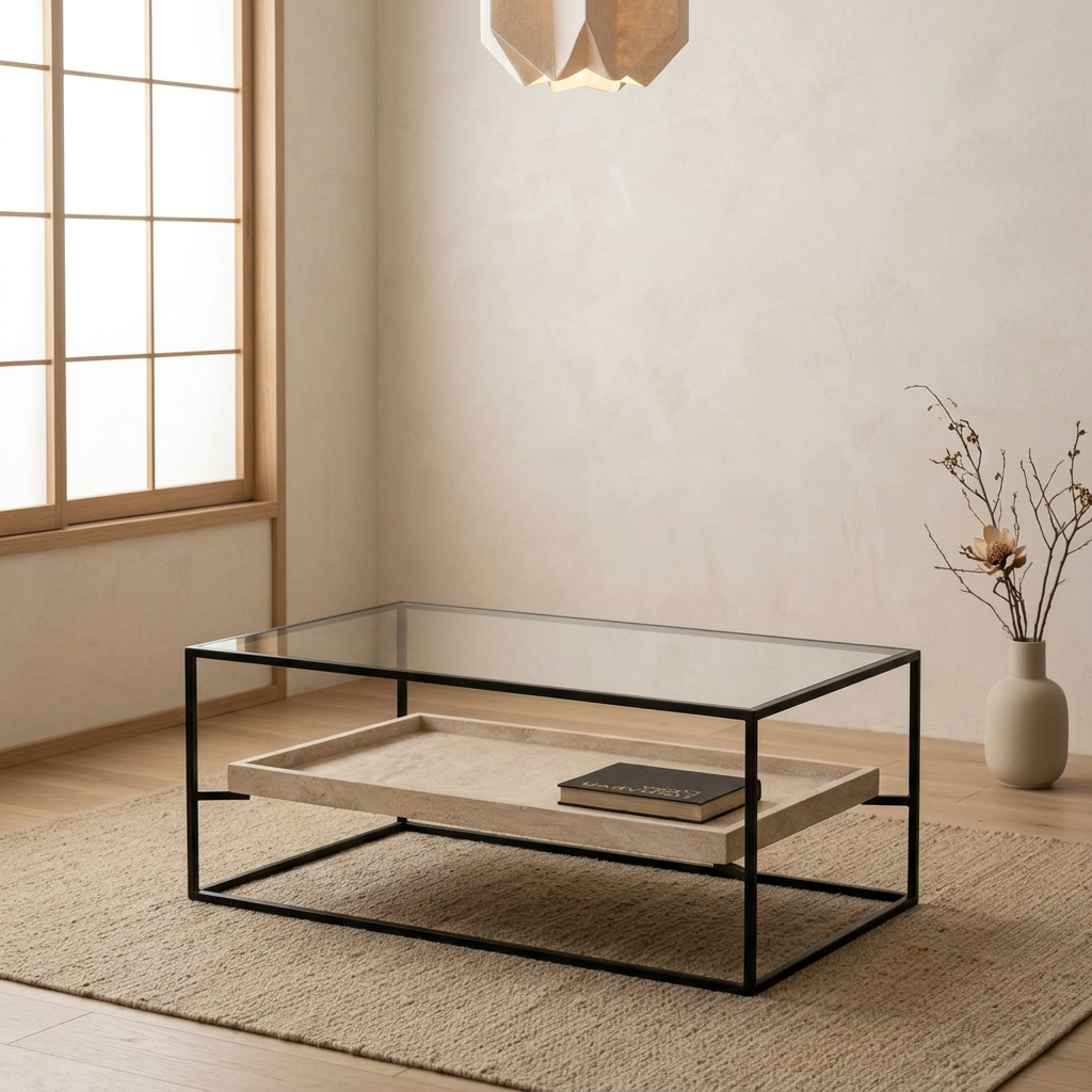 Table basse japandi Carrée dans un intérieur japandi — Pierre naturelle | Maison Japandi