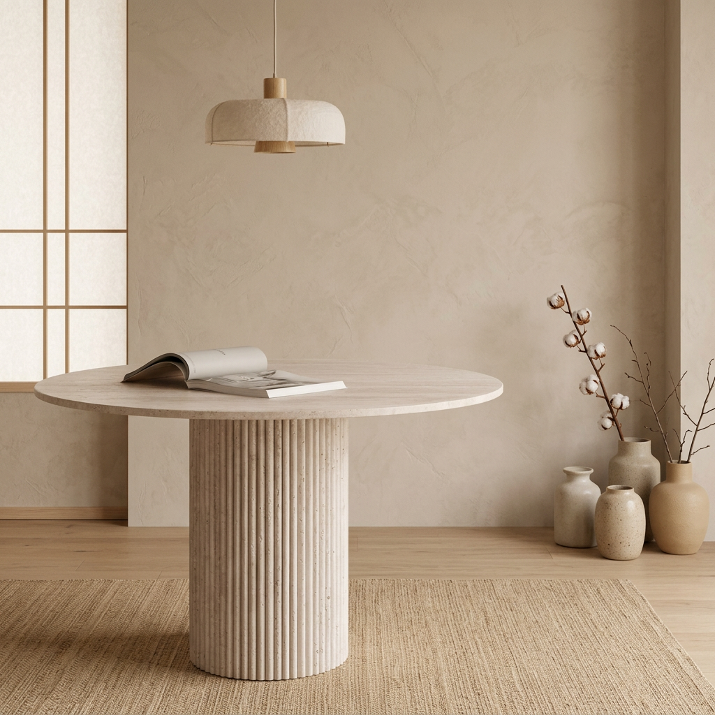 Table à manger japandi Kasumi dans un intérieur japandi — Travertin | Maison Japandi