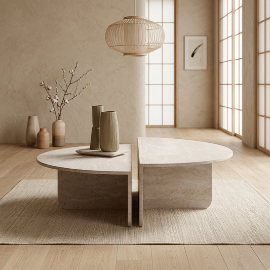 Table basse japandi Kiri en travertin — Maison Japandi