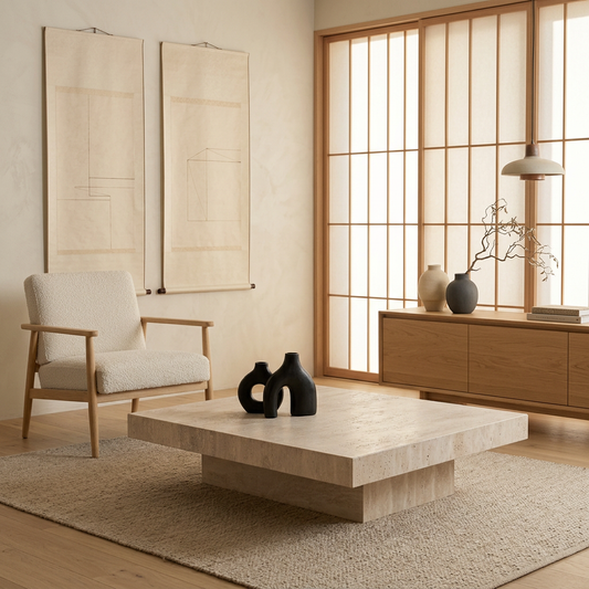 Table basse japandi Ishi en travertin — Maison Japandi
