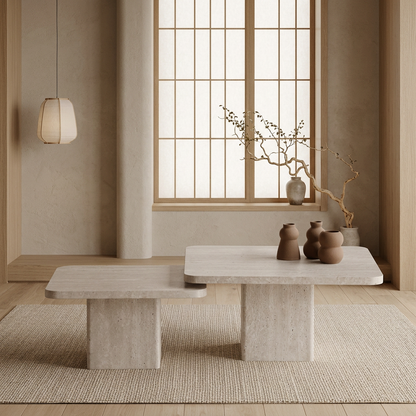 Table japandi Tables en travertin — Maison Japandi