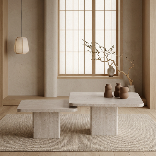Table japandi Tables en travertin — Maison Japandi