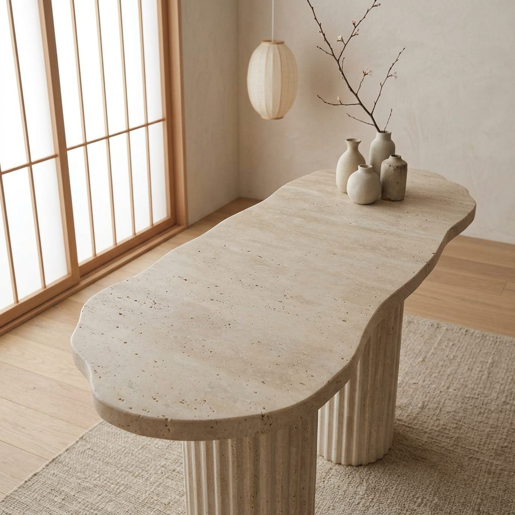 Plateau travertin — console japandi Daichi artisanal | Maison Japandi