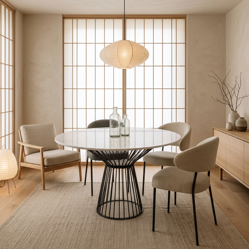Table à manger japandi Fjord en marbre blanc — Maison Japandi