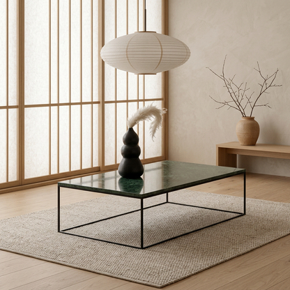 Vue de profil table basse japandi Wabisabi en marbre wabi-sabi | Maison Japandi