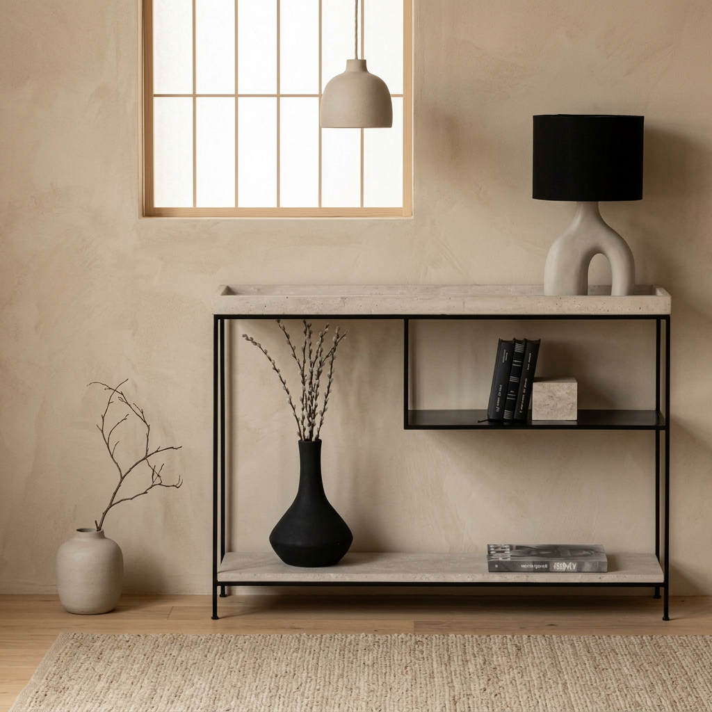 Console japandi Sen en travertin — Maison Japandi