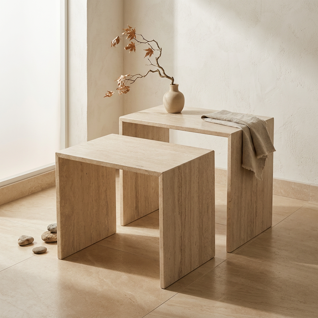 Table japandi Duo dans un intérieur japandi — Travertin | Maison Japandi