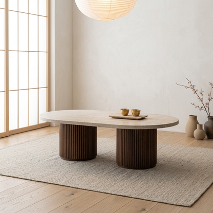Détail travertin naturel — Table basse japandi Bois | Maison Japandi
