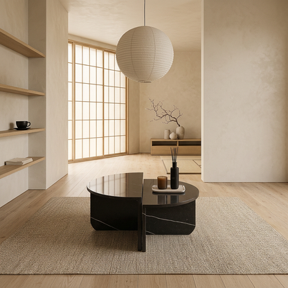 Table basse japandi Kage en marbre noir — Maison Japandi