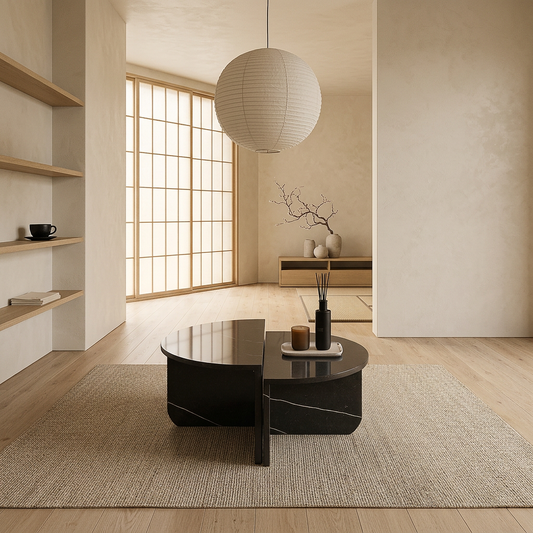 Table basse japandi Kage en marbre noir — Maison Japandi