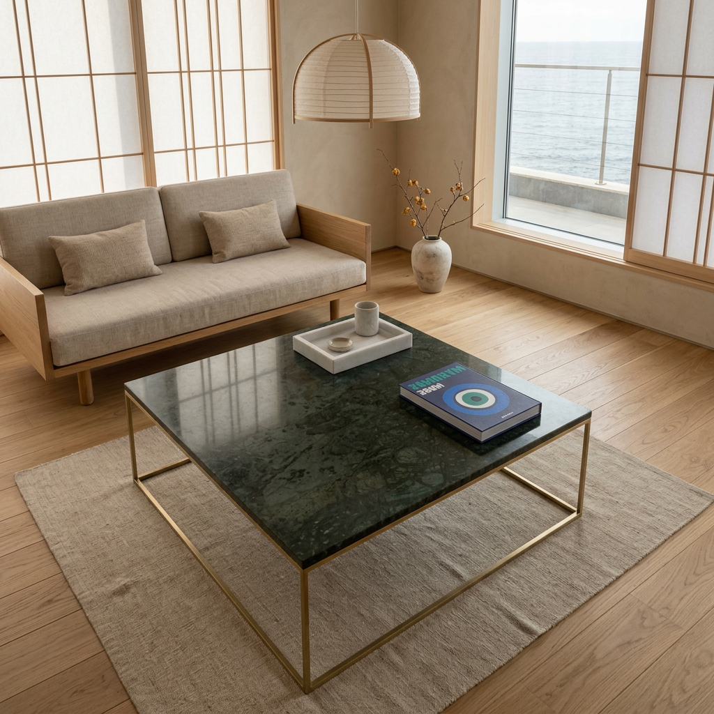 Détail marbre naturel — Table basse japandi Sei | Maison Japandi