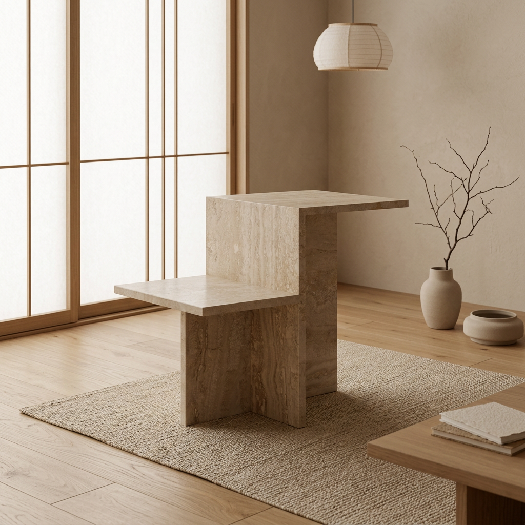 Détail travertin naturel — Table japandi | Maison Japandi