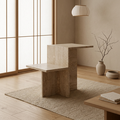 Détail travertin naturel — Table japandi | Maison Japandi