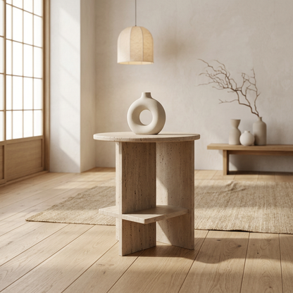 Détail travertin naturel — Table japandi | Maison Japandi