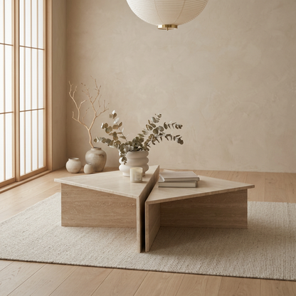 Table basse japandi Kishi en travertin — Maison Japandi