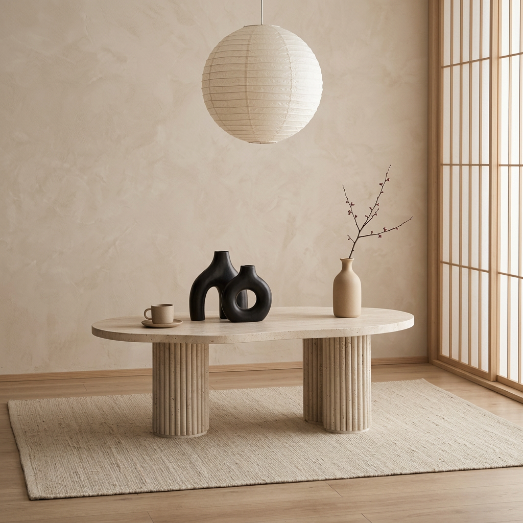 Table basse japandi Kaze en travertin — Maison Japandi