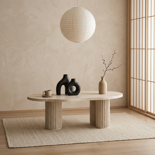 Table basse japandi Kaze en travertin — Maison Japandi