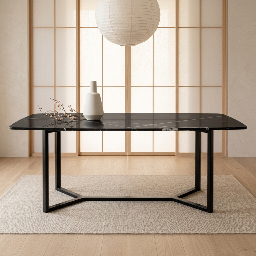 Table à manger japandi Sund dans un intérieur japandi — Marbre noir | Maison Japandi