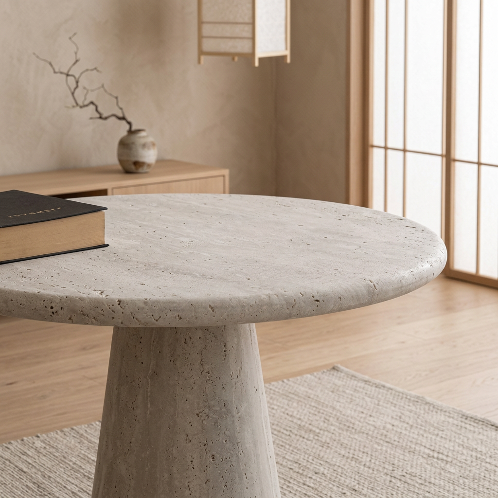 Table japandi dans un intérieur japandi — Travertin | Maison Japandi