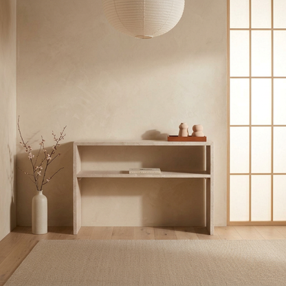 Détail travertin naturel — Console japandi Nao | Maison Japandi