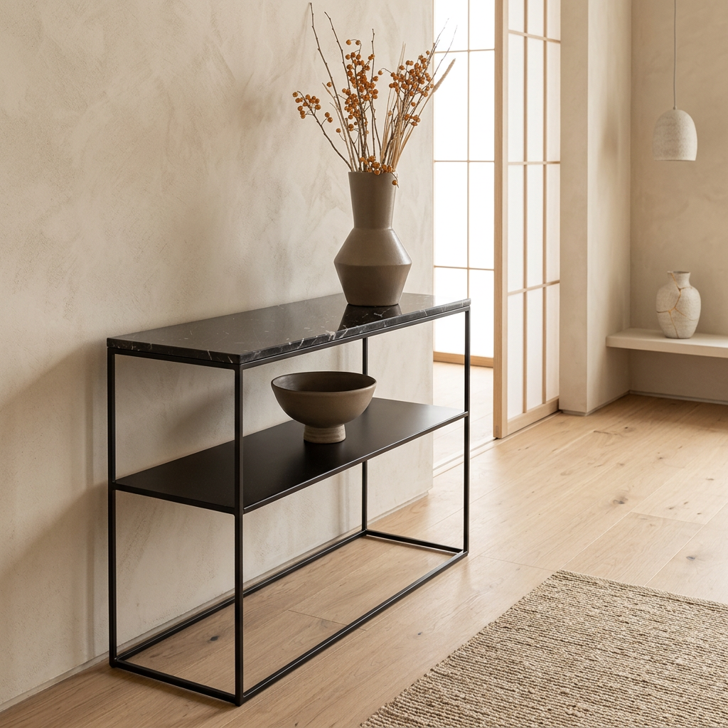 Détail marbre noir naturel — Console japandi Métal | Maison Japandi