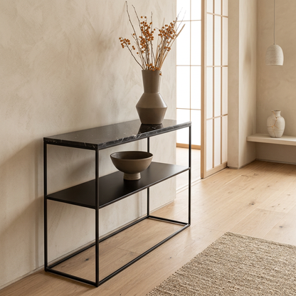Détail marbre noir naturel — Console japandi Métal | Maison Japandi