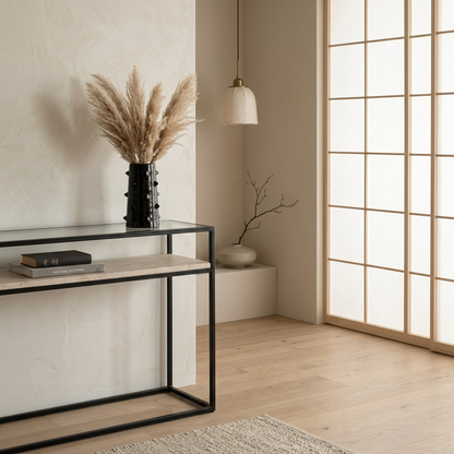Détail travertin naturel — Console japandi Verre | Maison Japandi