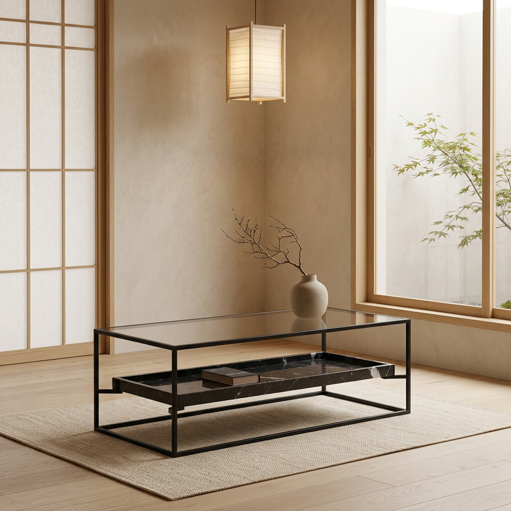 Table basse japandi Usu en marbre noir — Maison Japandi